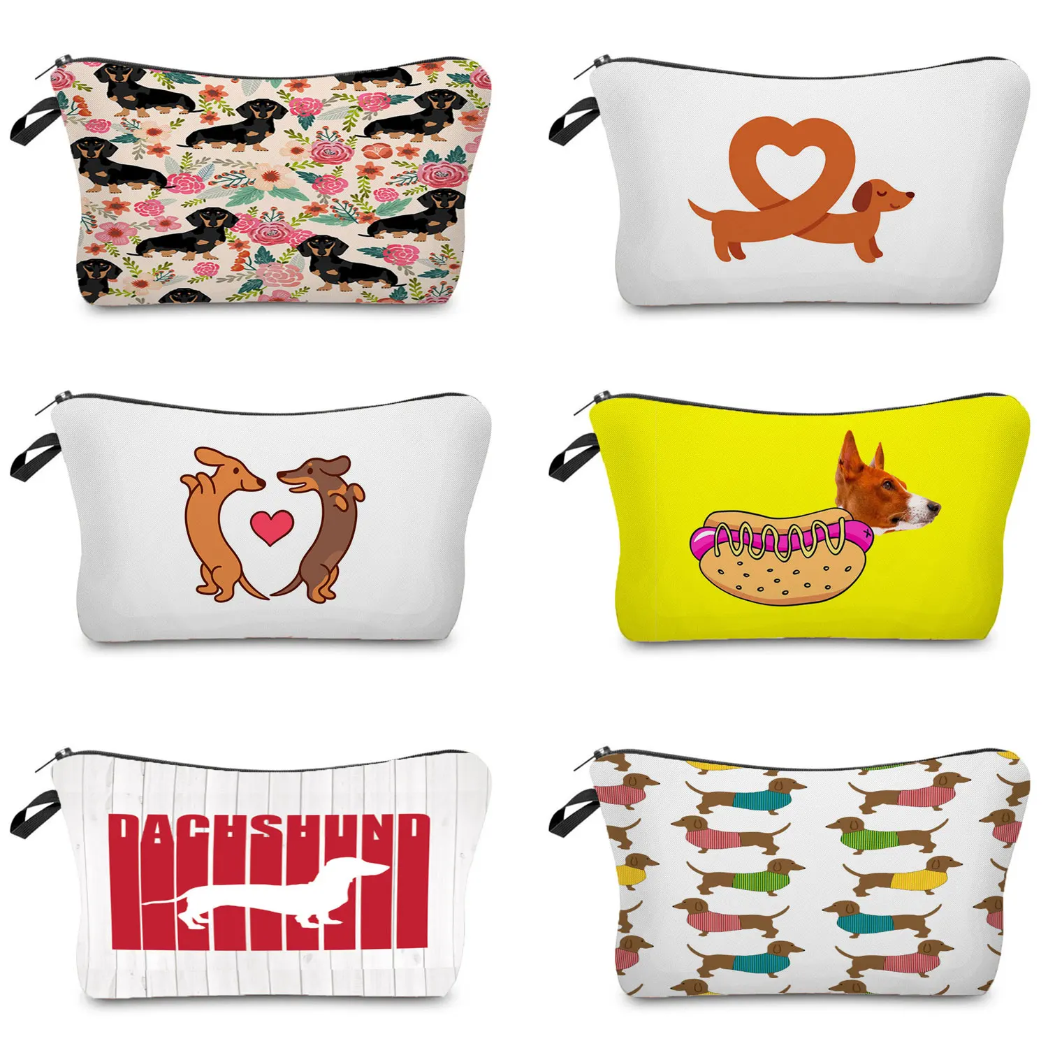 Dachshund Dog Printed Cosmetic Bags Cartoon Cute Animal for Makeup Bag Organizer Portable Women Travelling Mini Custom Pattern