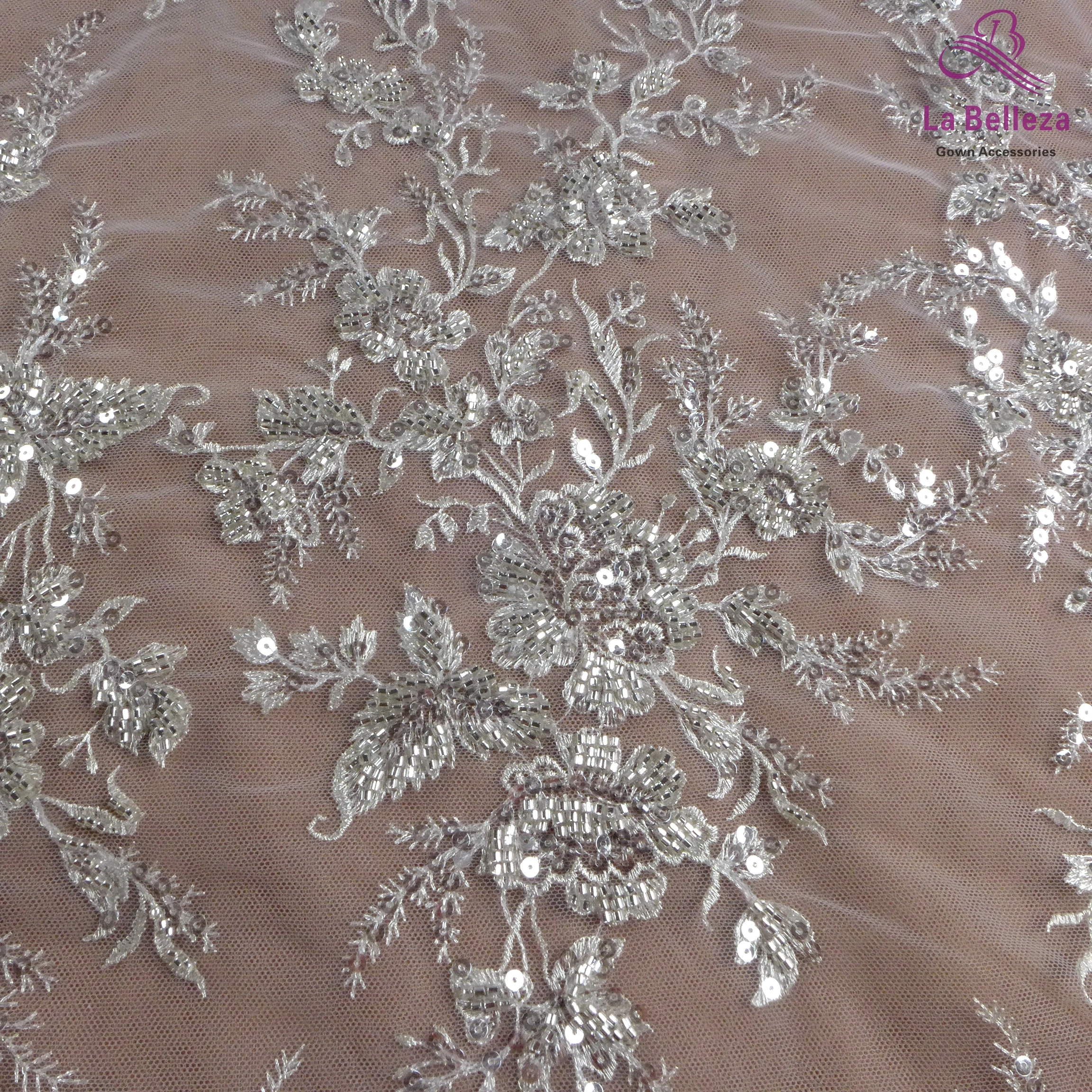 La Belleza hot white silver lace fabric,easy cut as applique patchs for wedding dress beautiful design lace 51\'\' width 1 yard