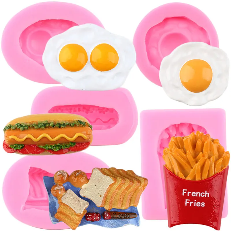 DIY French Fries Hamburger Fried Eggs Cake Chocolate Silicone Molds Cookie Baking Fondant Candy Clay Mould Cake Decorating Tools