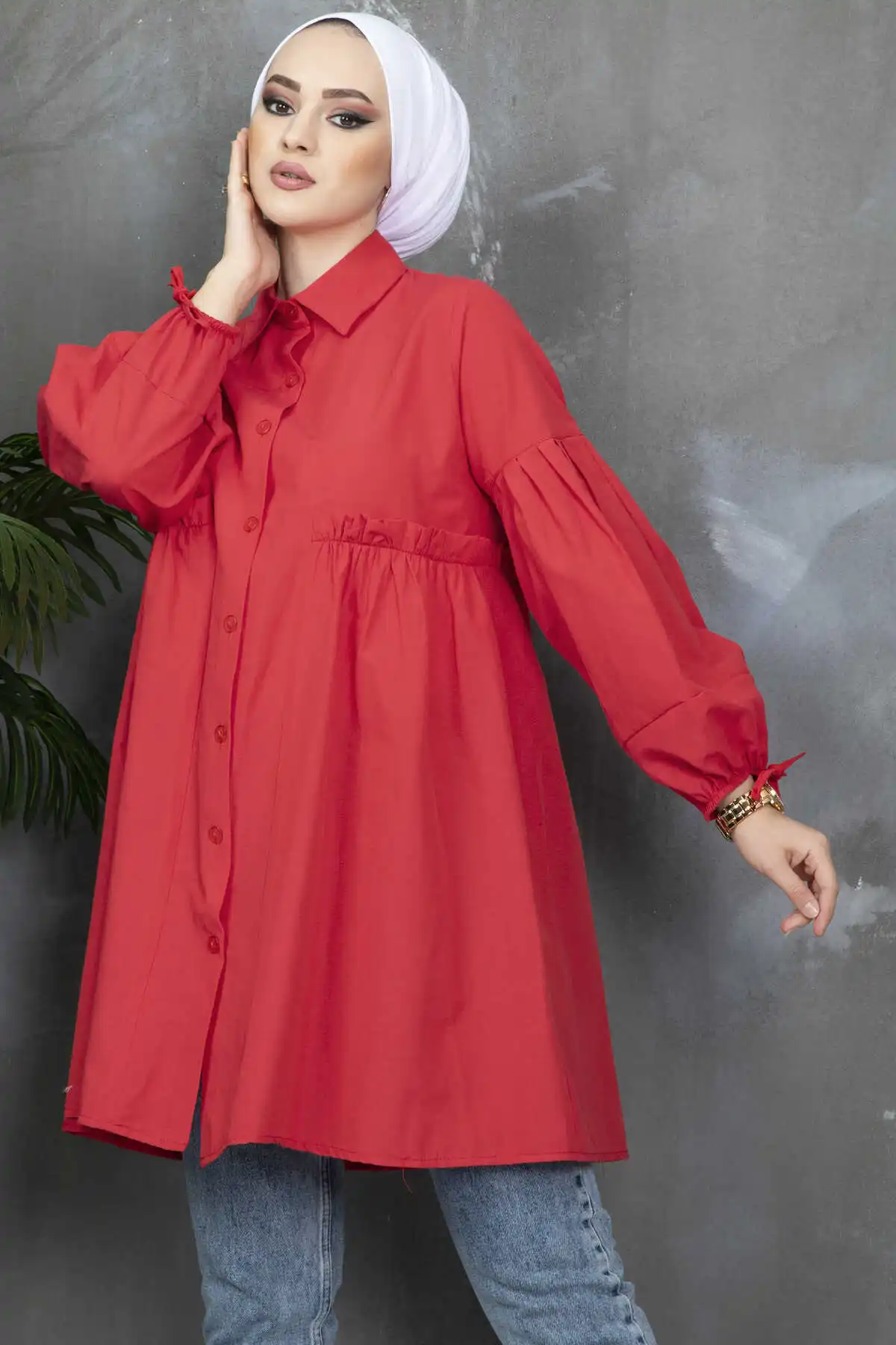 Ballon Sleeve Women Muslim Tunic Long Shirt Spring Tops Islam Eid Ramadan Dubai Abaya Turkey Store Modest Dresses Veil Clothing