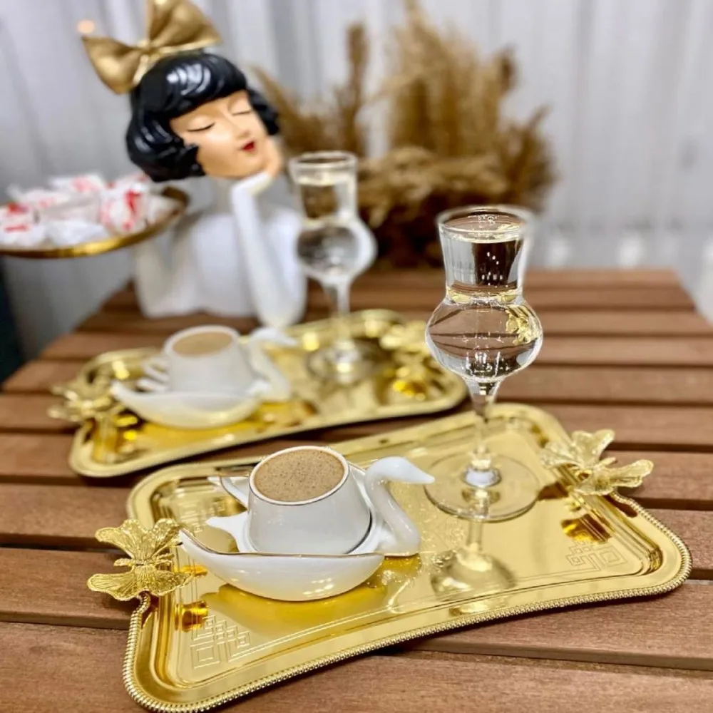 Roe Swan ตุรกีชุดแก้วกาแฟ6 Person ภาษาเอสเปรันโตคำกรีกกาแฟชุด Expresso 6ถ้วย6 Swan แผ่น