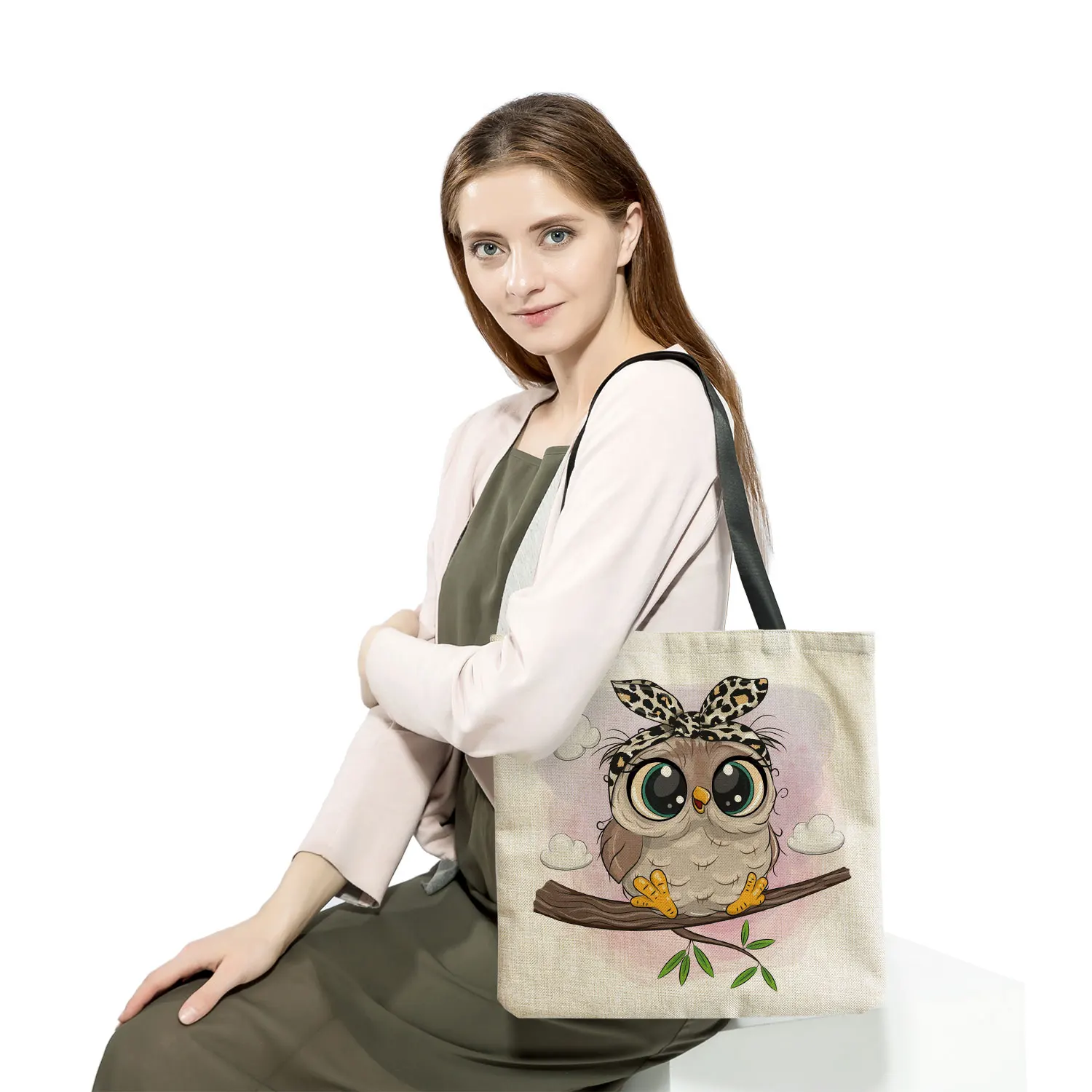 Fashion Trend New Tote Cute Owl Graphic Printed Female Handbag Casual Harajuku Shoulder Bag High Capacity Reusable Shopping Bags