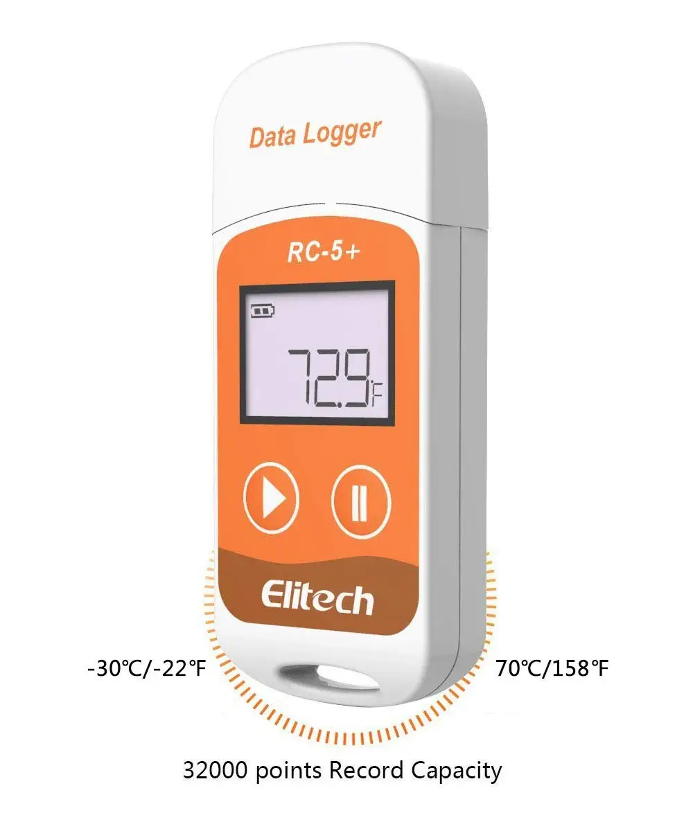 Elitech-registrador de datos de temperatura, grabador reutilizable de 32000 puntos, alta precisión, USB, RC-5 + PDF
