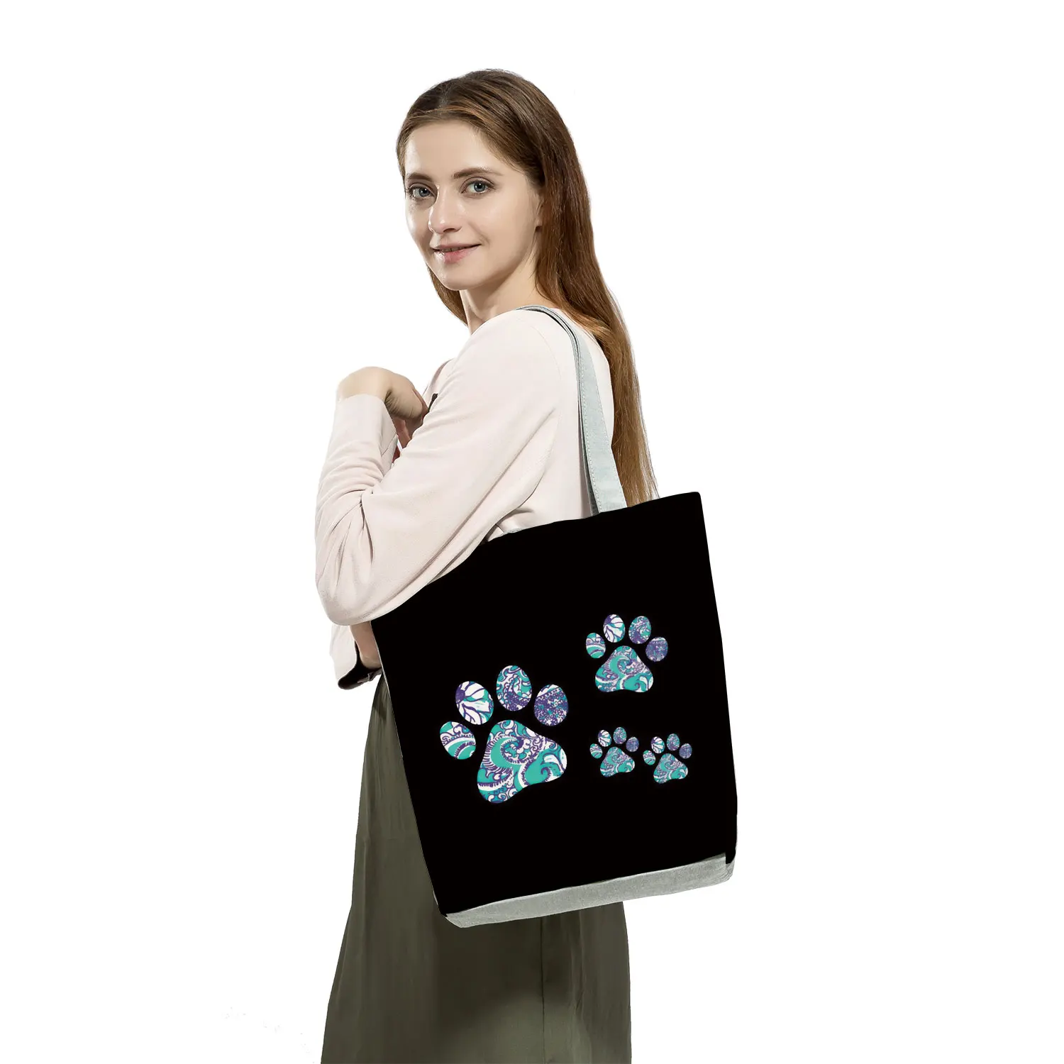 2022 nova moda feminina cães patas tote amor cães engraçado bolsas casuais kawaii feminino bolsa de ombro eco sacos de compras alta capacidade