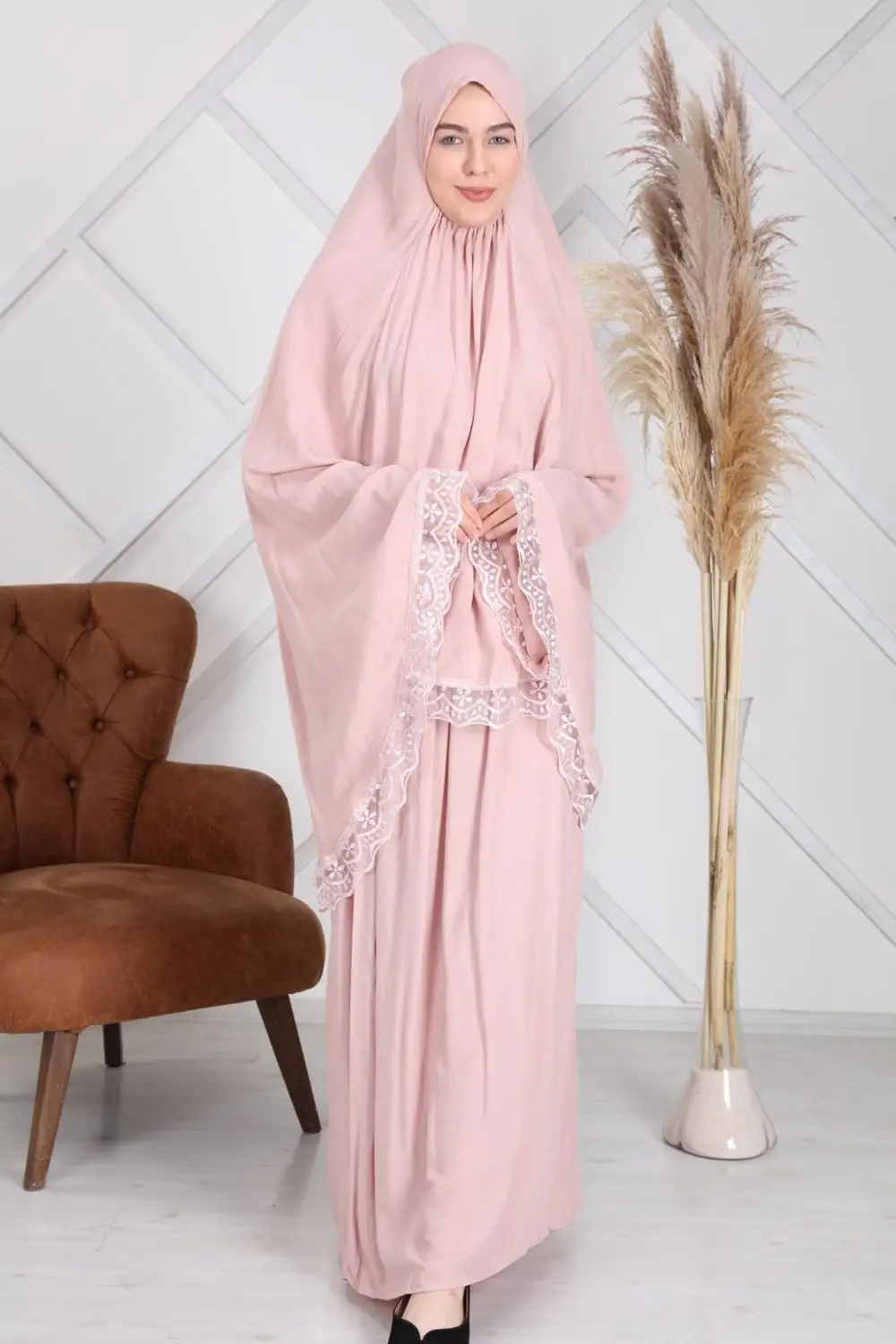 Imagem -02 - Muçulmano Capa Completa Oração Abaya Vestido Islâmico Tradicional Cottony Turquia Feminino Burka Fina Dois Peça Conjunto Ramadan Tecido de Luxo