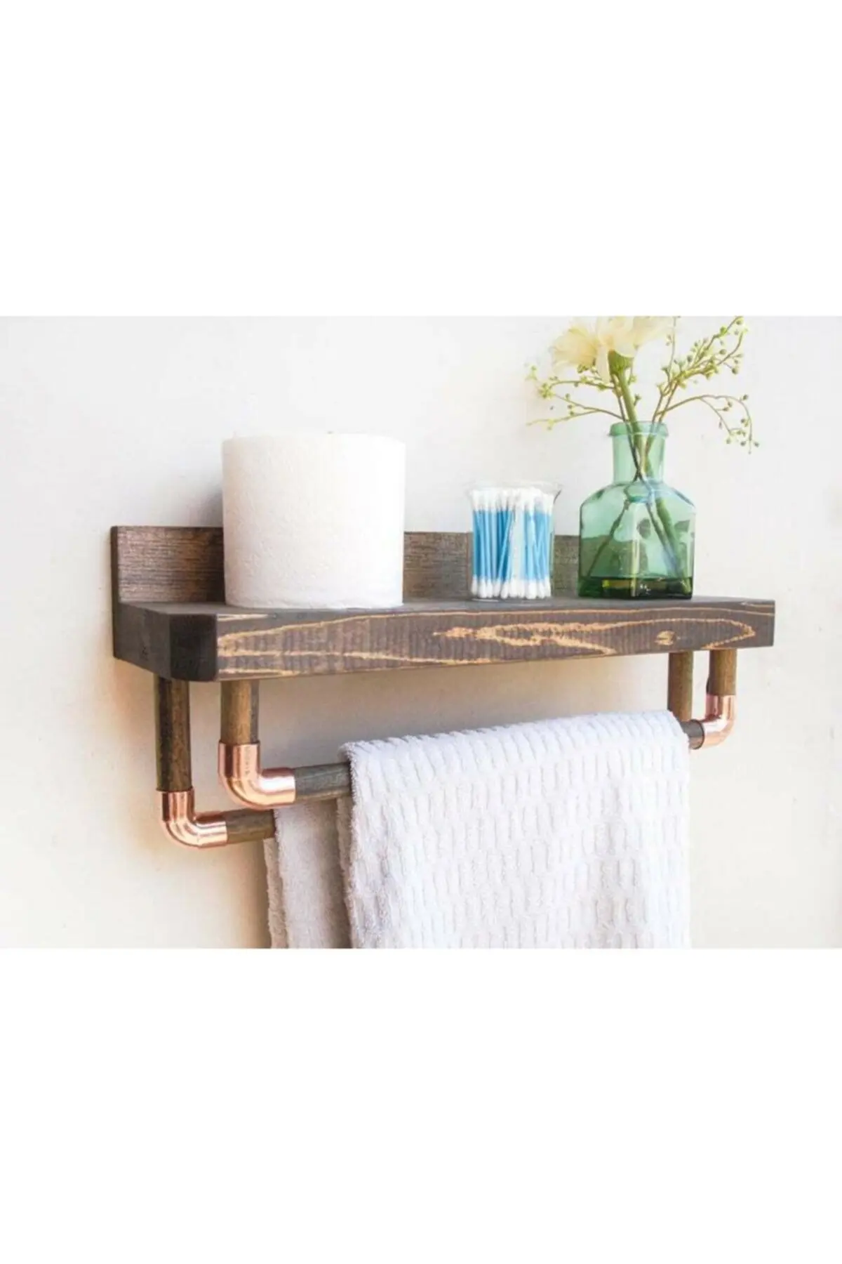 100% solid Wood Bathroom Shelf with 2 Towel Holder capacity Wooden Bathroom Organizer Towel Holder Bathroom Shelf Wooden Wall