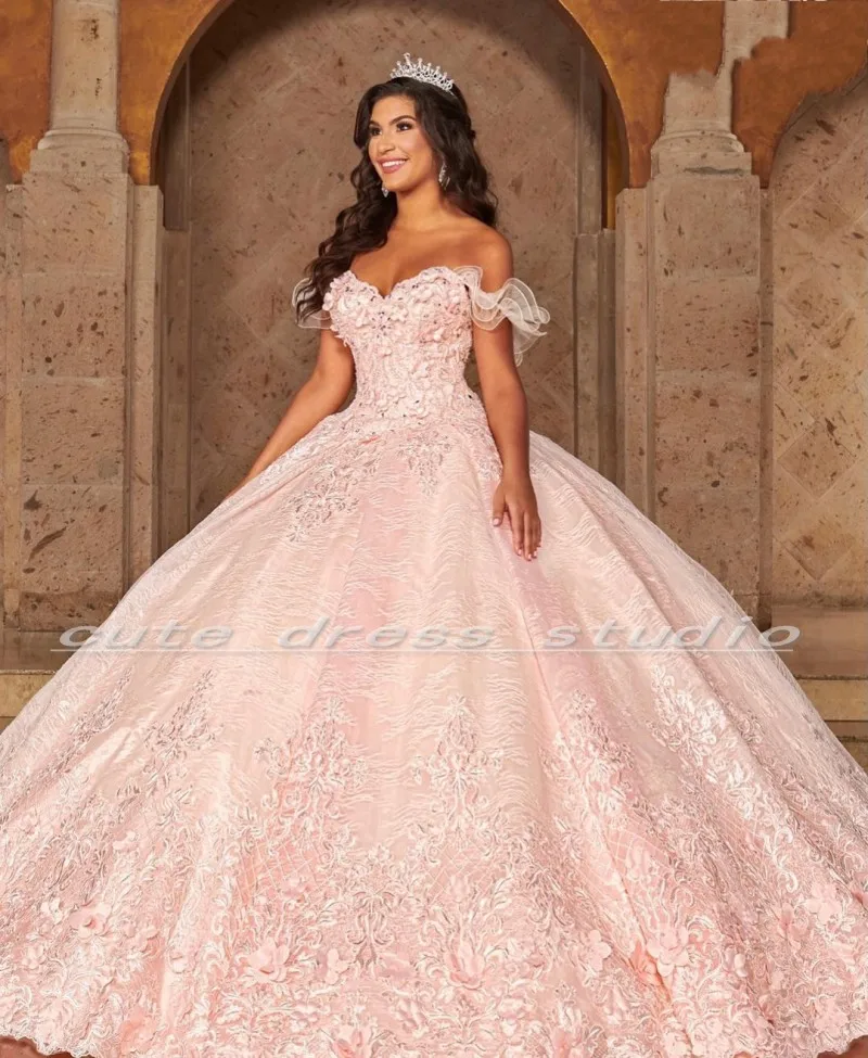 Vestido mexicano sweet 16 rosa, vestido quinceanera com apliques de rendas babados, vestido de baile com babados