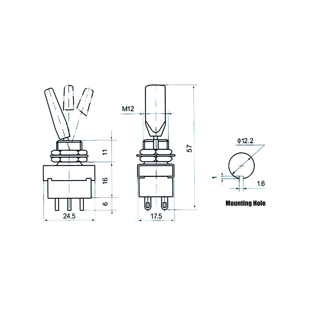 1pcs KN3-203 Toggle Switch 3 Positions Rocker  ON-OFF-ON 6pins  DPDT 3A/250V Handle Switch