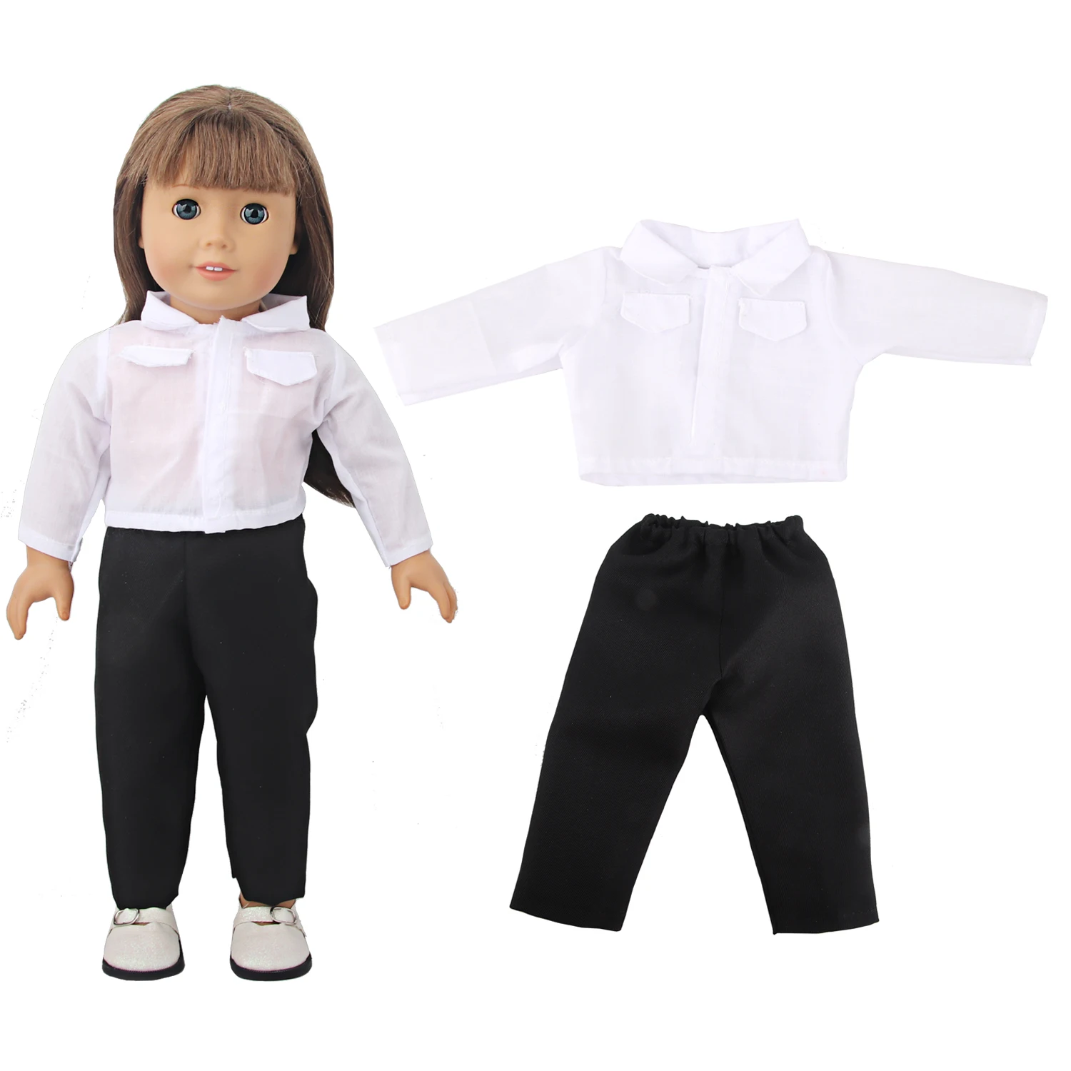 White Shirt+Pants Clothes Set For 43cm Baby New Born Doll Office Lady Suit Fit For American 18 Inch Girl And OG,Russia Doll Toy