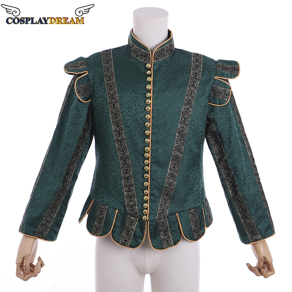 

Cosplaydream Medieval Queen Elizabeth Tudor Period Men's Cosplay Costume Green Jacket Vintage Men's Renaissance Prince Costume