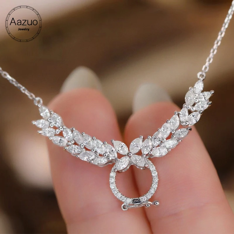 Aazuo 18K Solid White Gold Real Diamond 1.5ct H Luxury Lovely Wind Necklace With Chain Gifted For Women Birthday Wedding Party