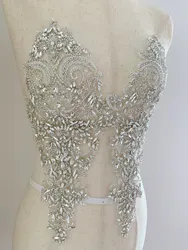 Toppa corpetto in cristallo con strass pesante Applique corpetto in strass argento 2 pezzi per Costume da ballo e moda