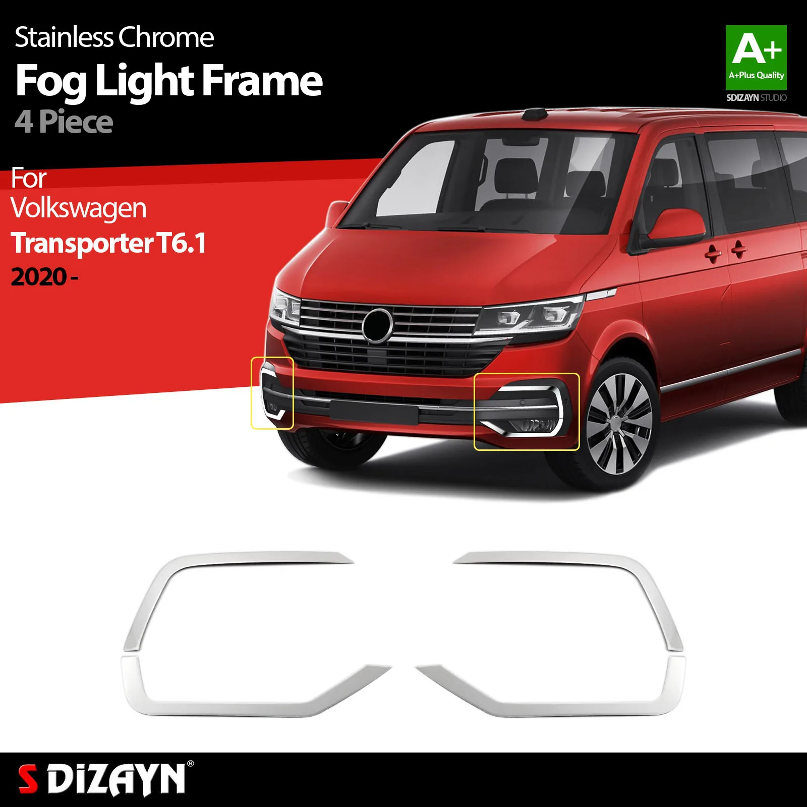 S Dizayn For Volkswagen Transporter T6 Facelift Chrome Fog Light Trim Stainless Steel 4 Pc VW Car Accessories Parts Auto Product