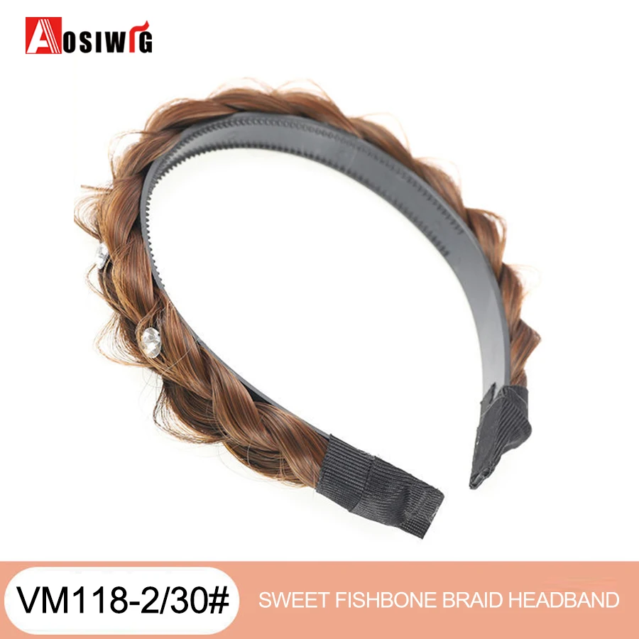 AOSI 1PC Synthetische Damen Haar Breite Fishbone Zöpfe Nicht-slip Stirnband Handgemachte Retro Stirnband Styling Kopfbedeckungen Zubehör – Detail 24