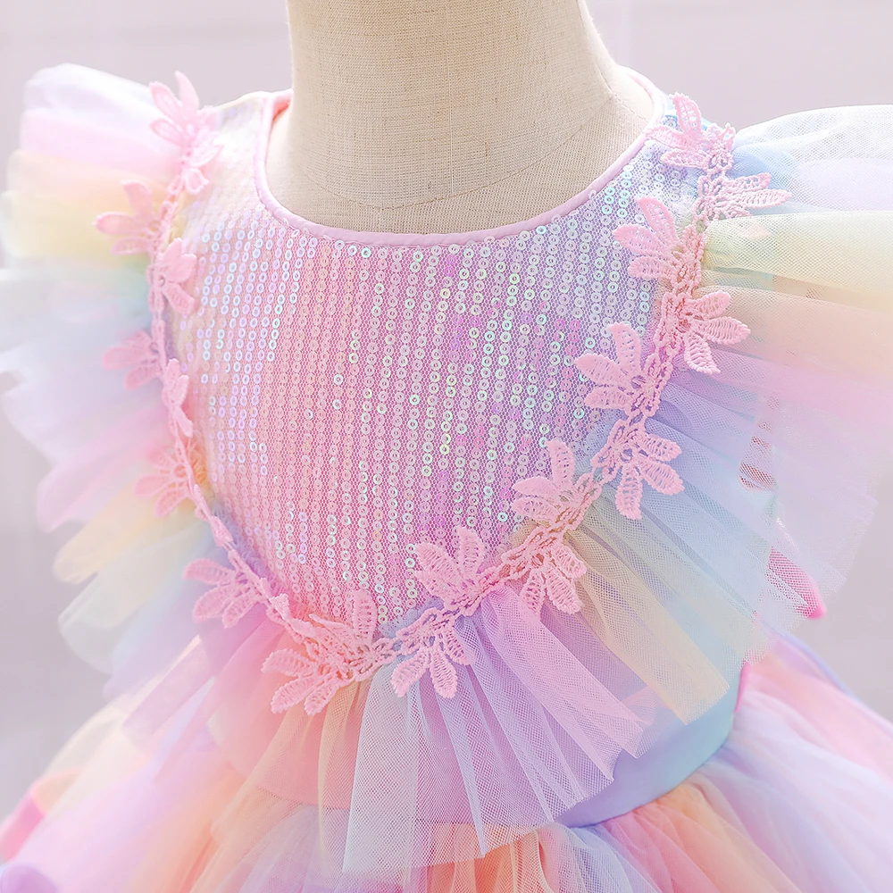 Baby Girls Flower Dress Rainbow Mermaid 1st Birthday Princess Party Wedding Kid Dress for Girl Baptism Bridemaid Evening Dresses