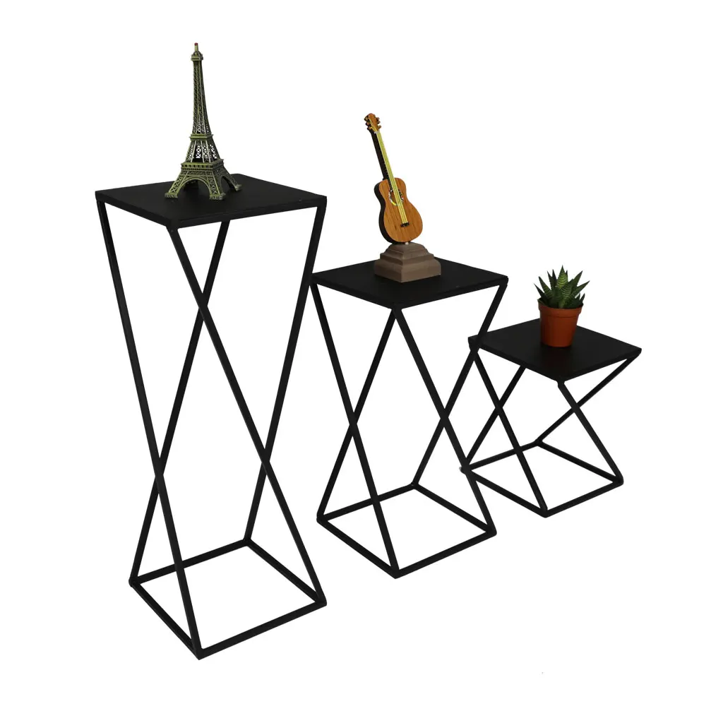 Metal Cross Leg Black Nesting Table 3 Pieces WD-21