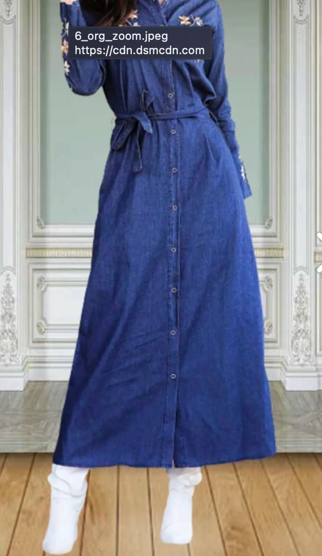 Long Embroidered Blue Jeans Dress Star Jeans dress Muslim long Dress for women Dubai Turkish hijab girls Islamic ABAYAS long patterned