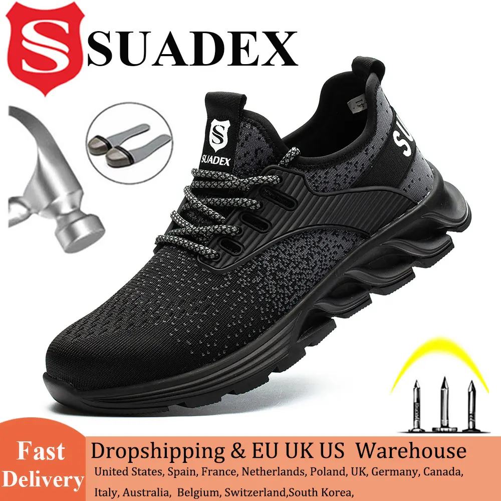 SUADEX-Sapatos de segurança Toe em aço para homens e mulheres, sapatos de trabalho anti-esmagamento, botas compostas leves e respiráveis, tamanho EUR de 37-48