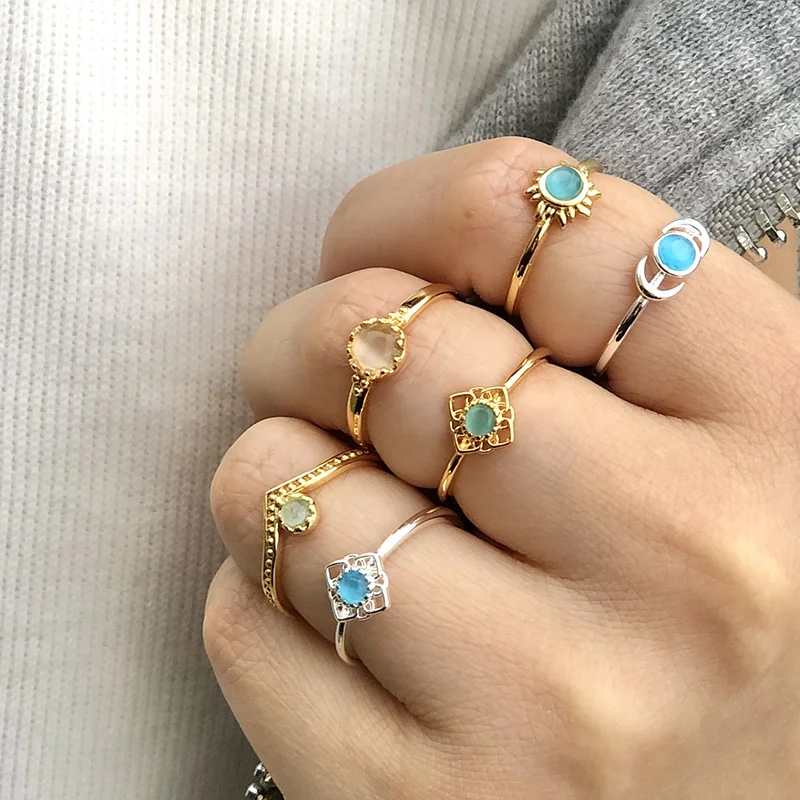 Stainless Steel Sun Opal Rings For Women Gold Color Couple Rings Aesthetic Engaement Wedding Ring Jewelry Party Gift Bague Femme