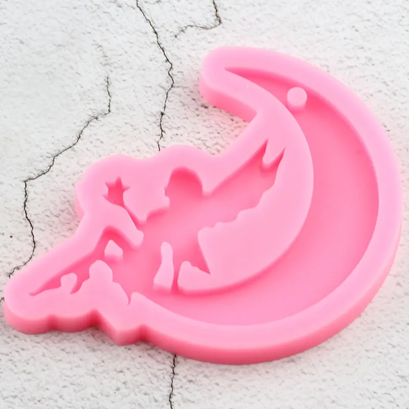 Shiny Moon Fairy Silicone Mold Epoxy Resin Jewelry Making Keychain Molds Pendant Polymer Clay Mould DIY Handmade Charms Moulds