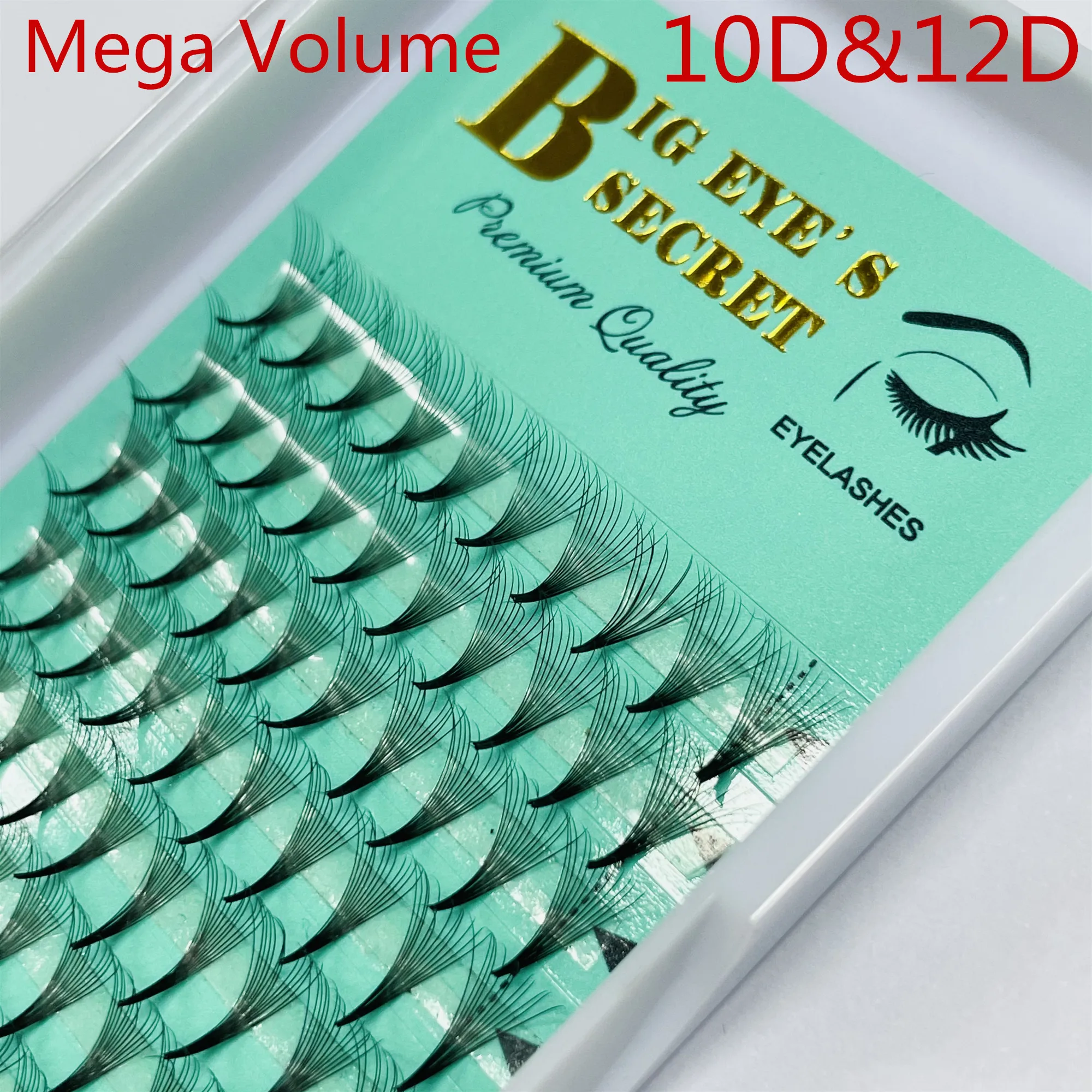 Big Eye's Secret 10D12D Mega Fans Pre Pinch Stem Premade Volume Fans Lash Slim Thin Pointy Base Russian Lashes Makeup