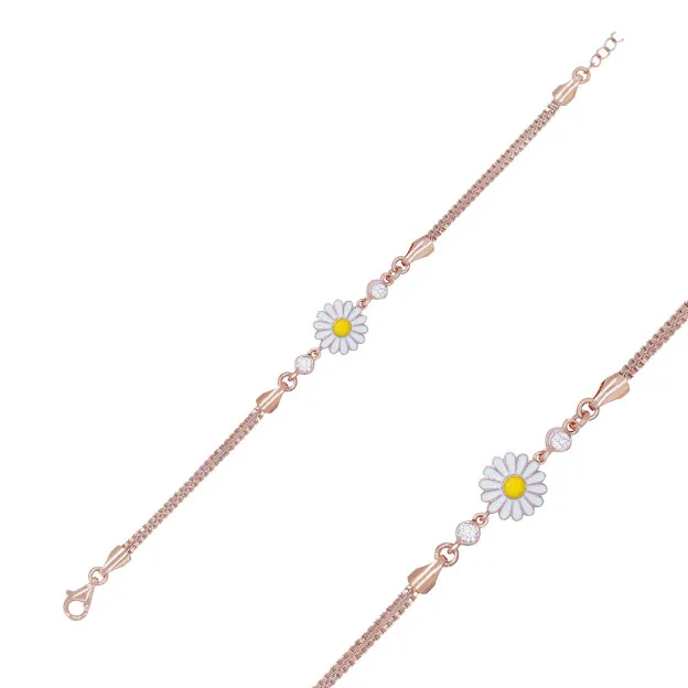 925 Sterling Silver Women Wristband Bracelet Miniature Daisy Flower Gift Birthday Precious Stylish Chain Luxury