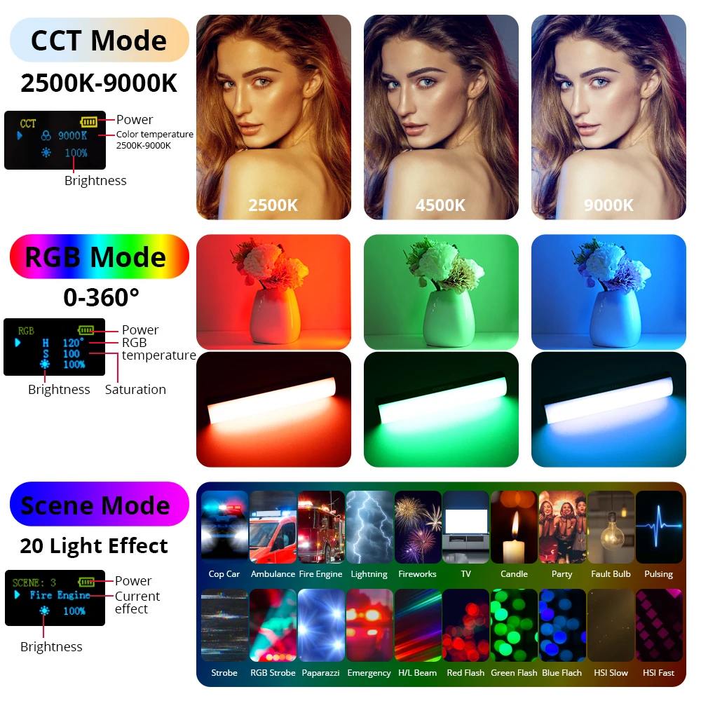 Mini Handheld LED Light Stick Tube Stick RGB Photography Light 2500-9000K Magnet Photographic Lighting for Video Vlog Fill Light