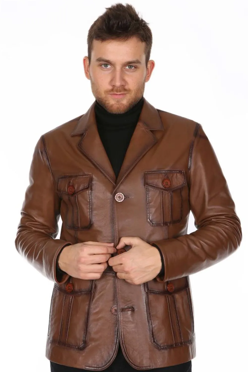 Veste de sport en cuir véritable pour homme, modèle original, peau d'agneau, couleur marron, furless, softy, tendance 2022, apparence faite en turquie, e-165