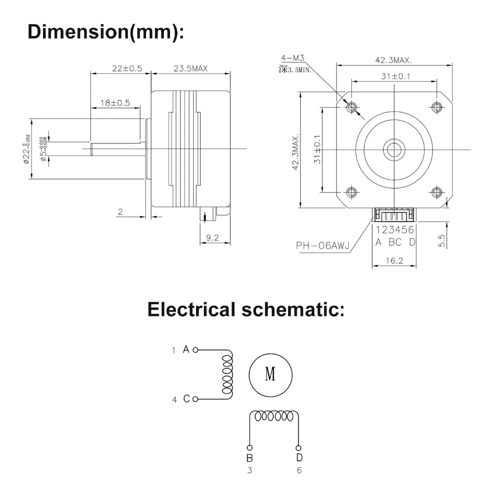 Usongshine Nema17 Schrittmotor 17HS4023 42BGYH 4-adriger 0,7A 9N.cm für CNC-Lasergravurmaschine 3D-Drucker-Teile – Detail 4