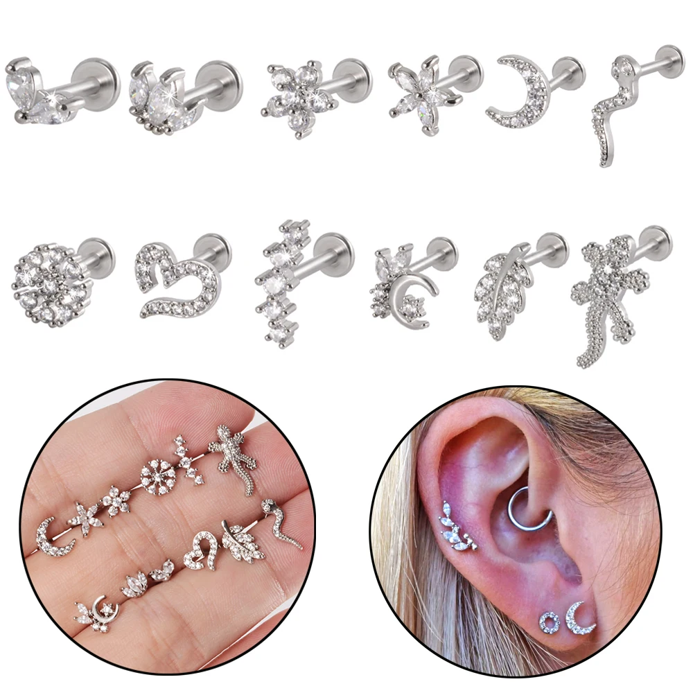 

Серьги-гвоздики из титана и стали с фианитами, 12 шт.