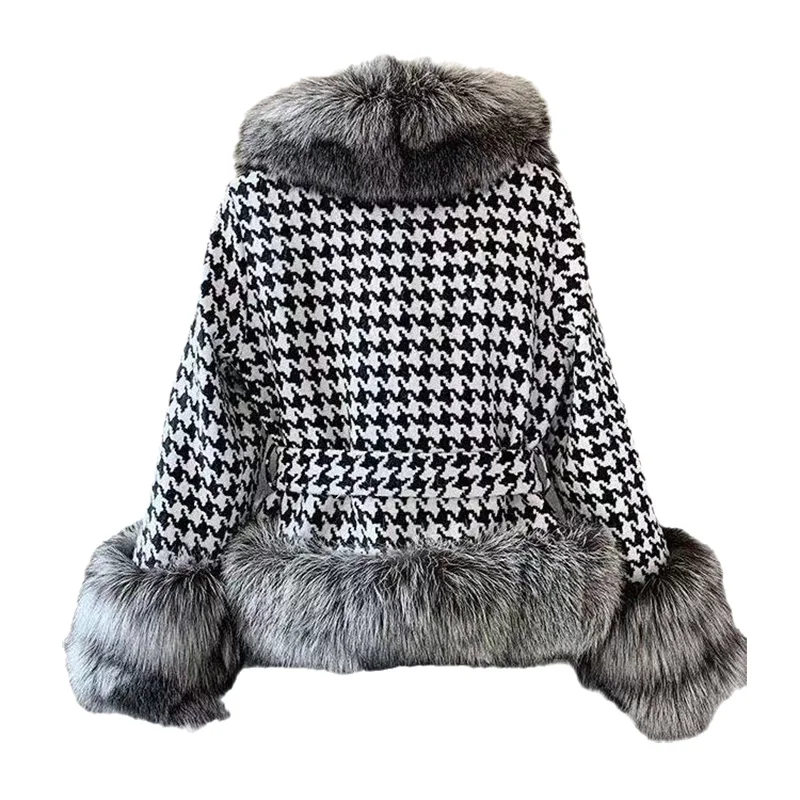 2021 Autumn and Winter Women\'s Fur Coat Women\'s Houndstooth Collar Short Silver Fox Fur Court Fashion Women\'s Clothing