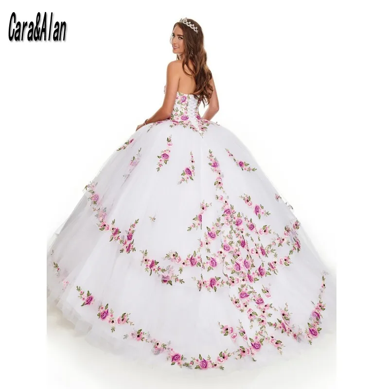 Charro Vestido De Xv Años Wit Quinceanera Jurken Met Bloemen Applique Kralen Mexicaanse Zoete 15 Verjaardag Prom Jassen