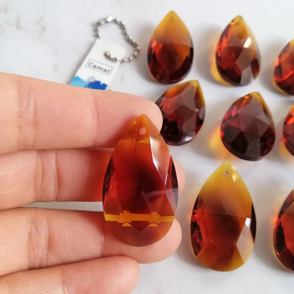 

Camal 5Pcs Amber Color Glass 38mm Teardrop CRYSTAL Bead Chandelier Pendant Part Lamp Prisms Jewelry Hanging Decor SunCatcher DIY