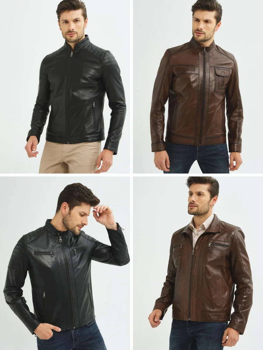 Original Genuine Men's Leather Jacket Fashion Slim/Standard Fit Stand Collar PU Jacket Male Anti-wind Motorcycle Zipper Coat