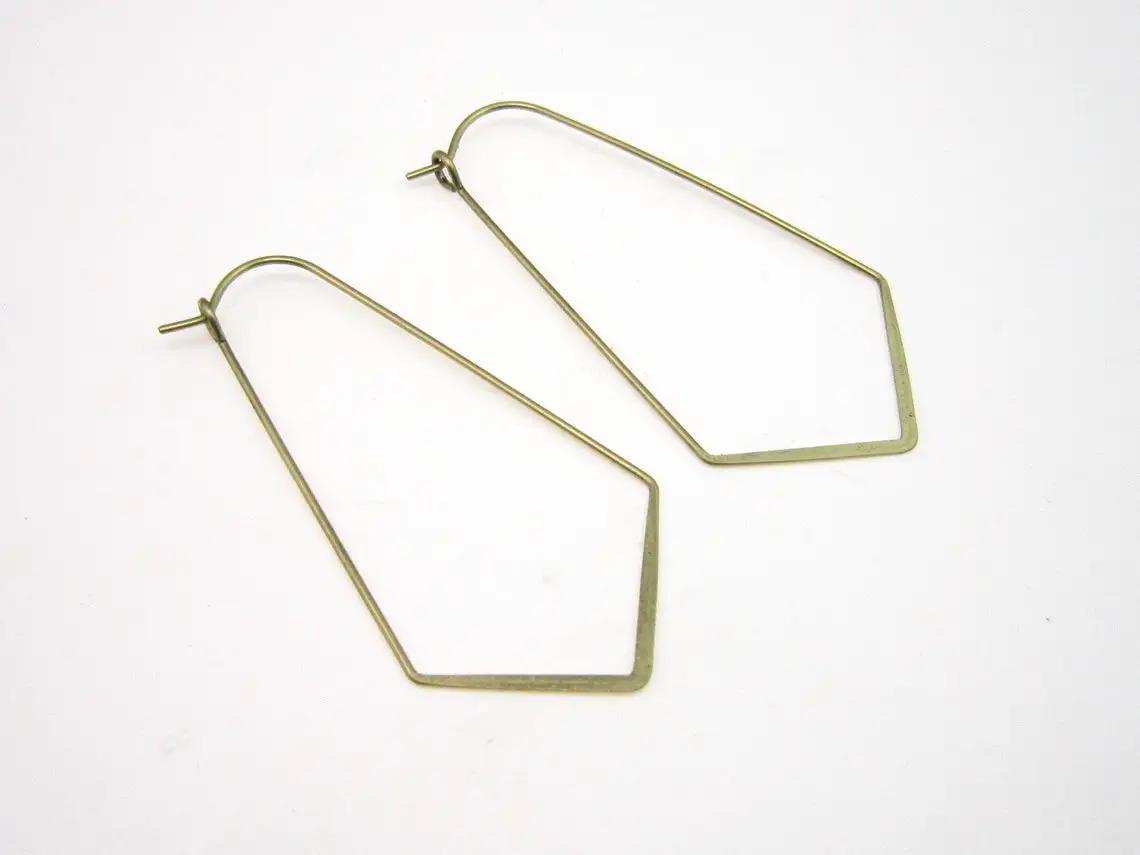 30pcs Geometric Earring Hoops, Hammered Ear Wire, Brass Findings, 49x22.5mm, Wine Glass Hooks, Jewelry Making R091