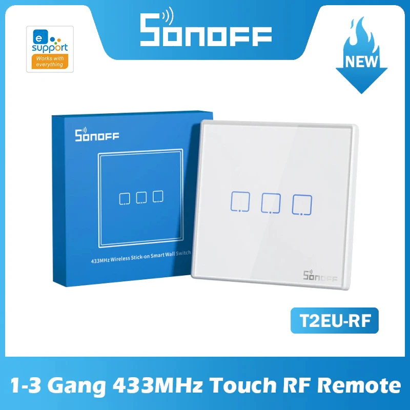 SONOFF-interruptor inteligente T2EU-RF 86, Panel de pared con Control remoto inalámbrico RF, 433MHz, para 4chpro 3 slamphr2 TX