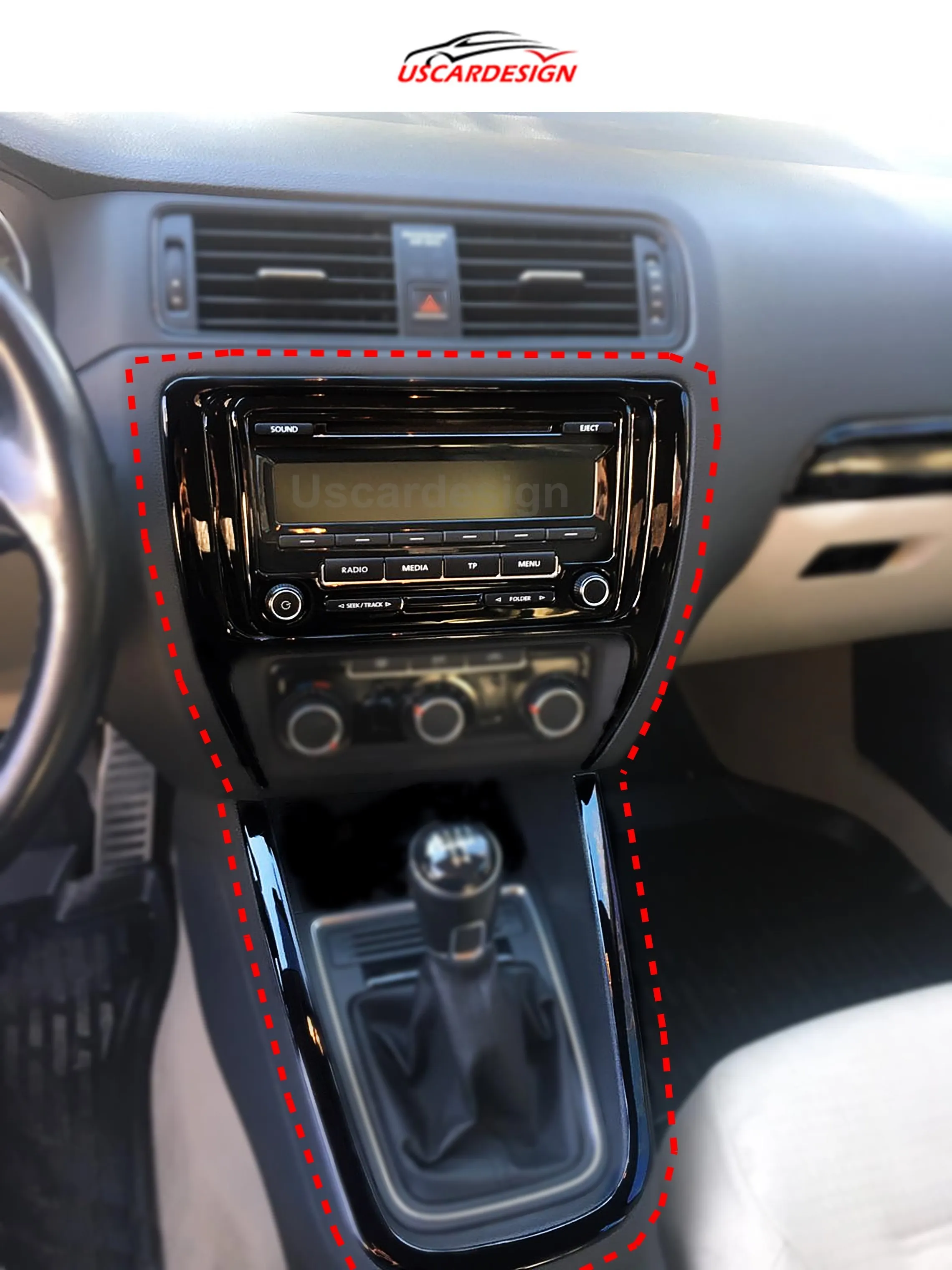 

For 2010 - 2018 Vw Jetta VI MK6 (Center Dashboard ) Trim Decor, Dashkit, Console, Piano Black / Carbon Fiber / Glossy Silver