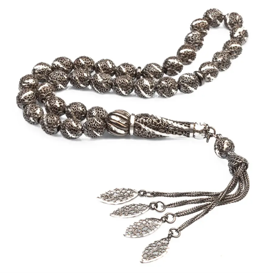 

Silver Prayer Rosary Men Handmade Rosary With Silver Tassel Arabic Tasbih Ornate Tassel 925 Sterling Silver Made in Turkey