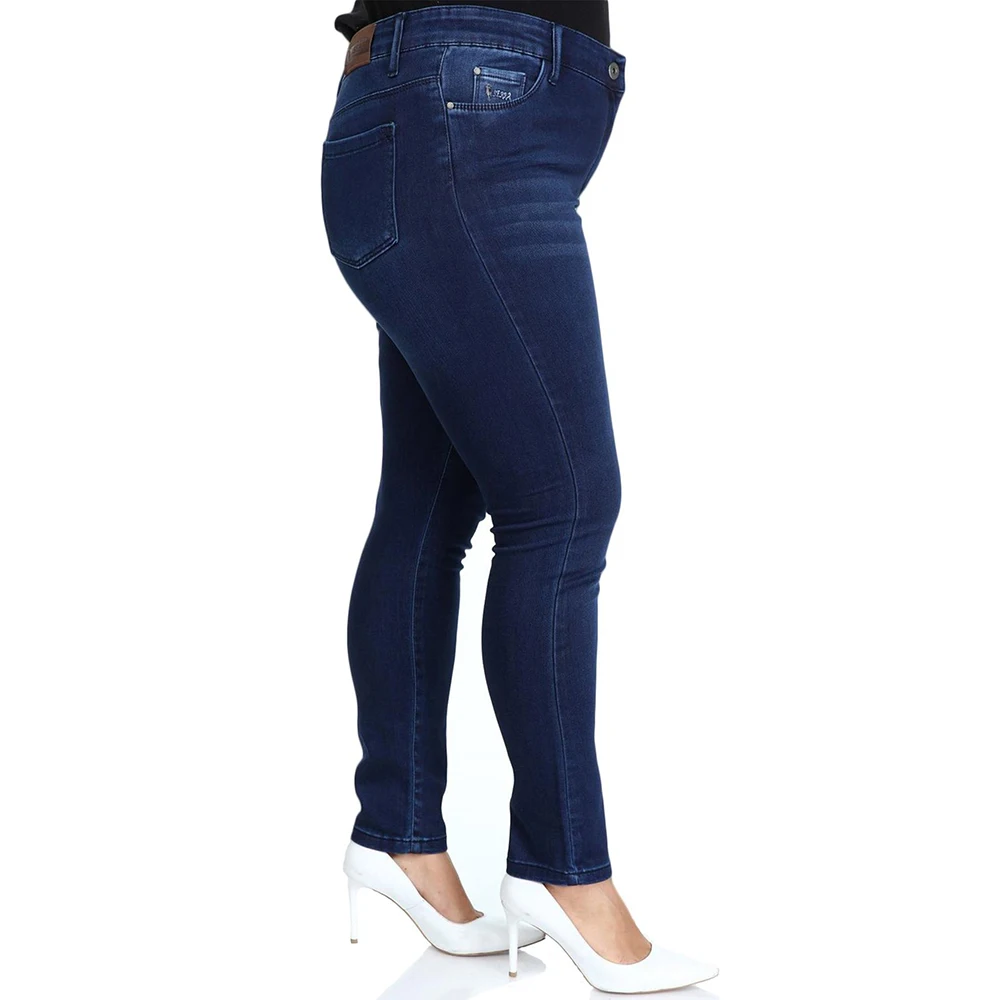 Hanezza Plus Size Women Fashion 2021 Winter Clothing High Rise Full-Lenght Elegant Denim Trousers + 2XL - 7XL + Large Size Highly Seasonal Chic Jeans + 44 - 54 EU Casual Wear Female Plus Body Type Dark Blue