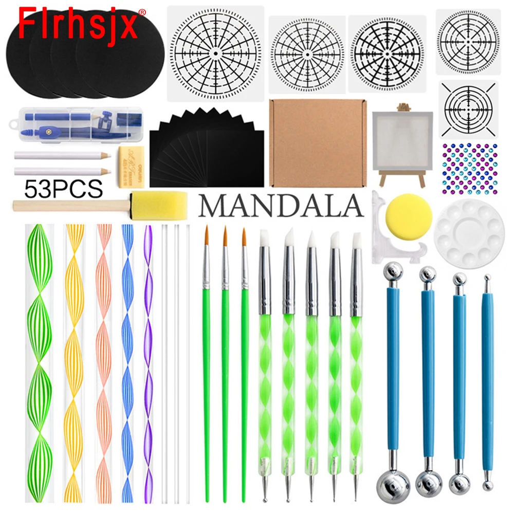 53pcs Mandala Dotting Tools Set Painting Rocks Stencil Painting Graffiti Embossing Kit for Mandella Art DIY Tools