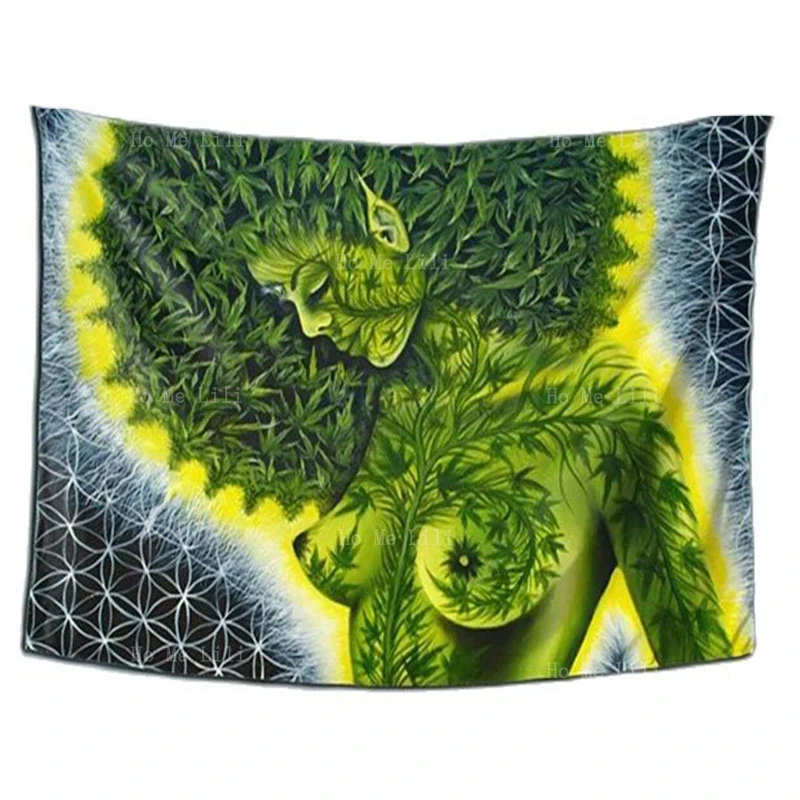 Sexy Girl With Beautiful Green Weed Leaf Tapestry 3d Print Trippy For Bedroom Living Room Dorm Home Decoration Party Gift