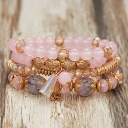 Natural Crystal Stone Beads Bracelet Bohemian Multilayer Colorful Beaded Charm Bracelets Elastic Rope Handmade Wristband Jewelry