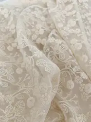 Tessuto di pizzo Tulle ricamato avorio con eleganti tessuti floreali tessuto di pizzo a rete Beige tovaglia da sposa stile retrò