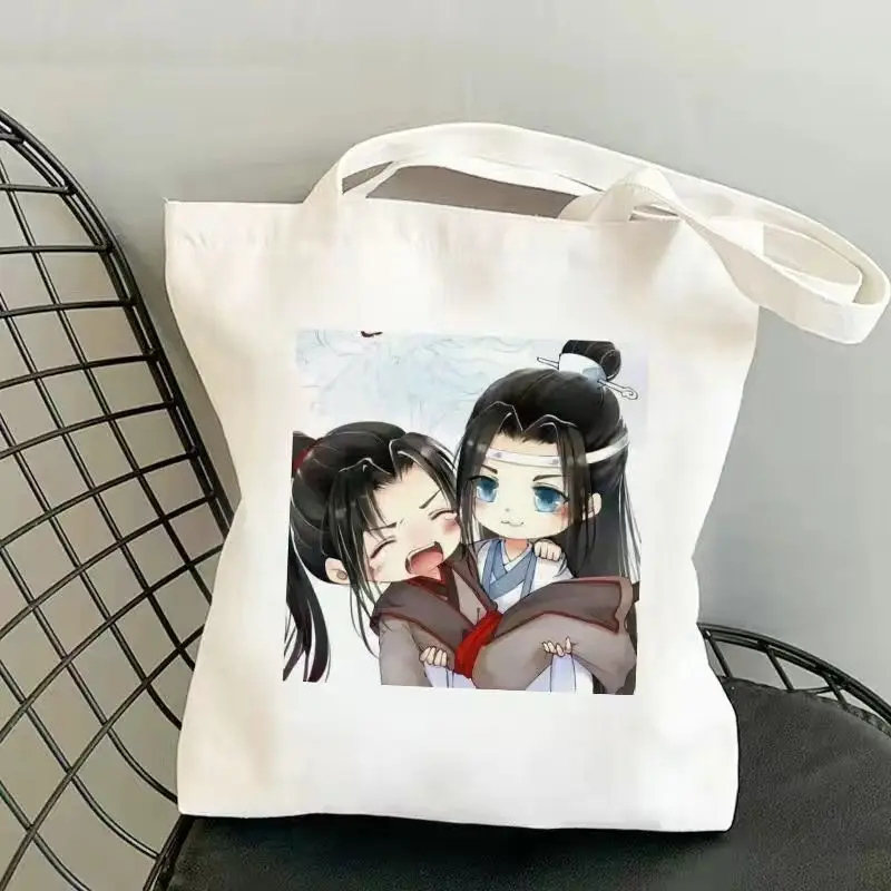 Xiao Zhan Wang Yibo Cosplay Canvas Shoulder Bag Handbag Mo Dao Zu Shi Cute Cartoon Casual Shopping Bag For Men Women Accessories