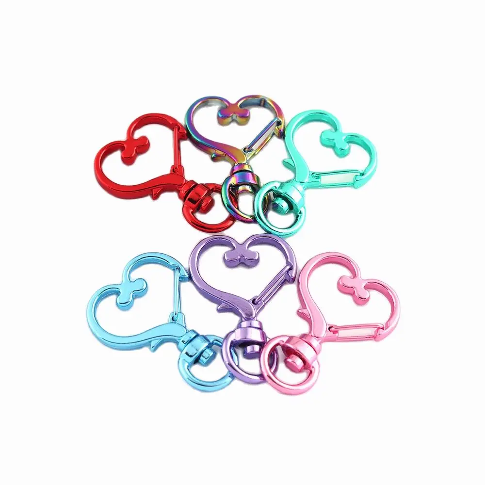 Colorful Swivel Clasps Heart Shaped Lobster Clasps Rainbow/Pink/Red/Green/Purple/Blue Push Gate Snap Hook Key Chain for Bags