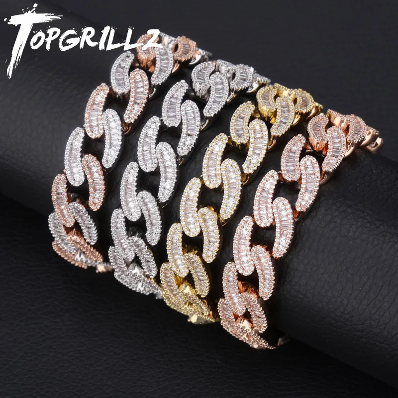 

TOPGRILLZ 14mm Chunky Miami Lock Clasp Cuban Bracelet Charm Gold Silver Plated Iced Out Cubic Zirconia Mens Hip Hop Rock Jewelry