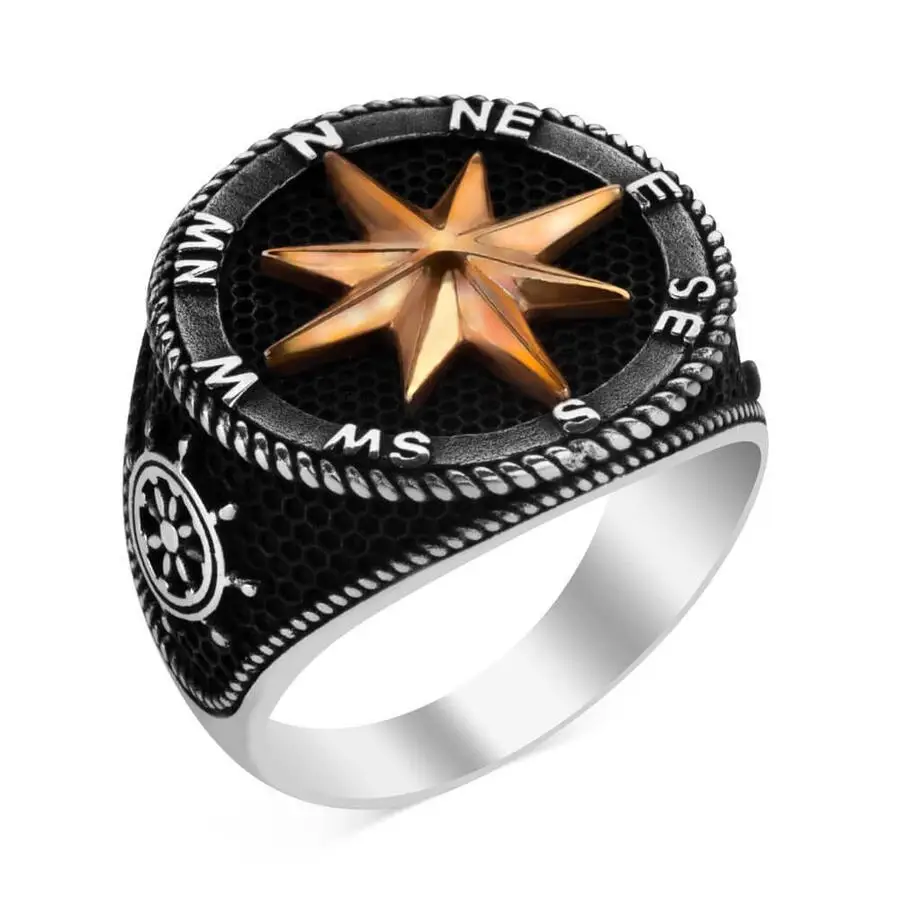 Compass  925 Sterling Silver Ring for Men   Jewelry Fashion Vintage Gift Onyx Aqeq Mens Rings All Size