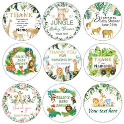 4.5cm Custom Stickers Baby Shower Stickers Jungle Animals Personalized Customize Name Date Text Zoo Birthday Party Favor Labels