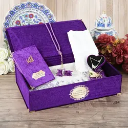 Moeder Speciale Fluwelen Doos Paars, Gebed Tapijt, Fluwelen Yasin Ketting, Sjaal, rozenkrans Gift Set Gratis Shİppİng