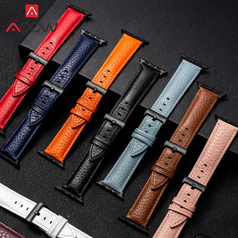 Genuine Leather Strap for Apple Watch iwatch 7 6 5 4 3 2 SE 38mm 42mm 41mm 40mm 44mm 45mm Orange Men Women Replacement Band Belt